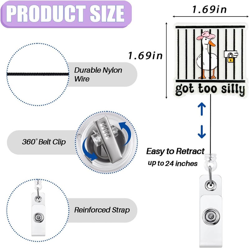 Bydevia Got Too Silly Badge Reel Retractable, Funny Badge Reel for Nurse Nursing Student RN MA CNA LPN Medical Worker & Teacher, Silly Goose Badge Holder with Alligator Clip & 24” Durable Nylon Cord | Acrylic - Image 2